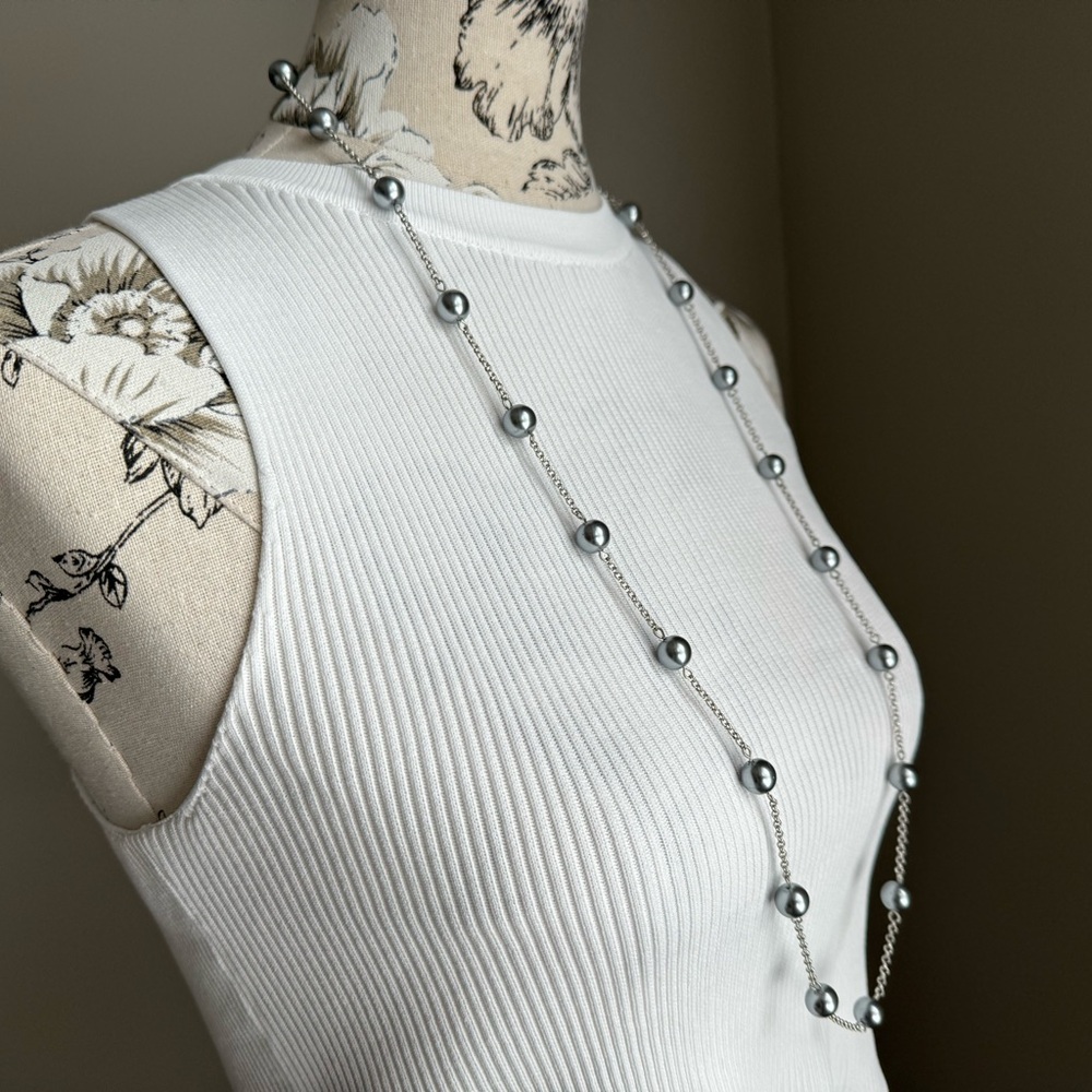 Long Silver Studded Necklace - Picture 4 of 11
